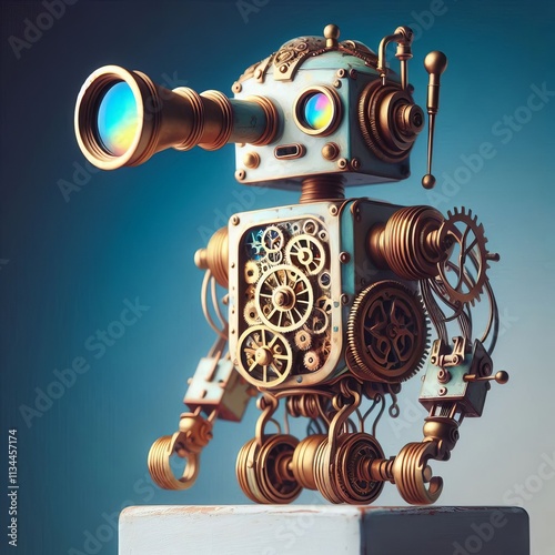 Steampunk inspired robot sculpture with intricate moving gears a photo