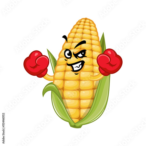 Corn Cob Boxer Mascot Cartoon.