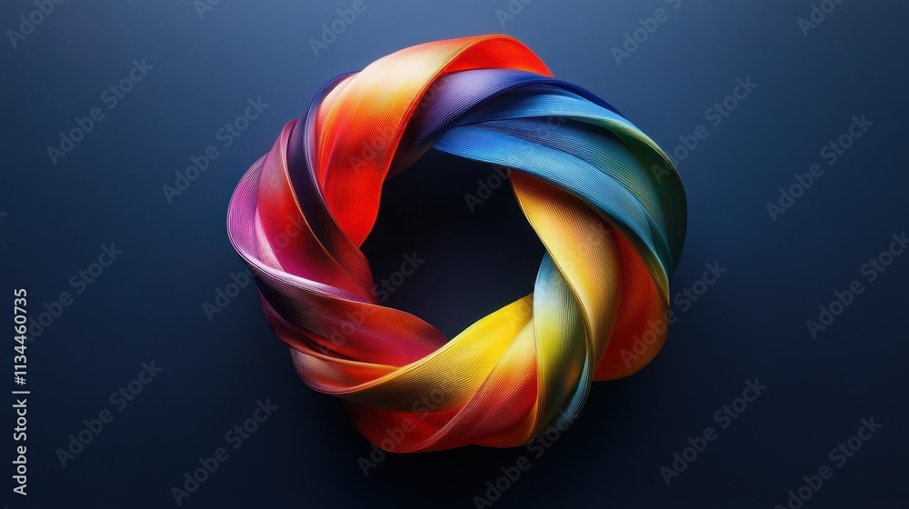 Fototapeta premium Colorful ribbon swirl created with vibrant hues showcasing artistry and design on a dark background