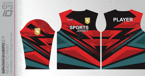 Modern ready-to-print jersey design with dynamic lines and vibrant colors. Perfect for football, basketball, cycling, or sportswear. High-quality, customizable vector file for instant printing.
