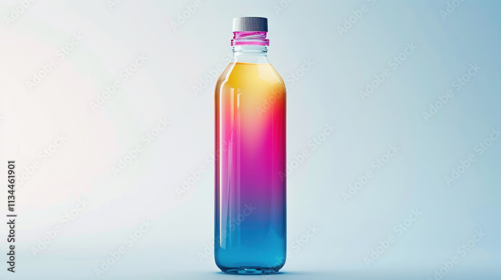 Artistic beverage bottle mock-up with gradient colors, stylish cap, clean white background Artistic beverage bottle mock-up with gradient colors, stylish cap, clean white background