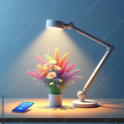 Smart Desk Lamp A lamp with an adjustable arm and a touch sensit photo