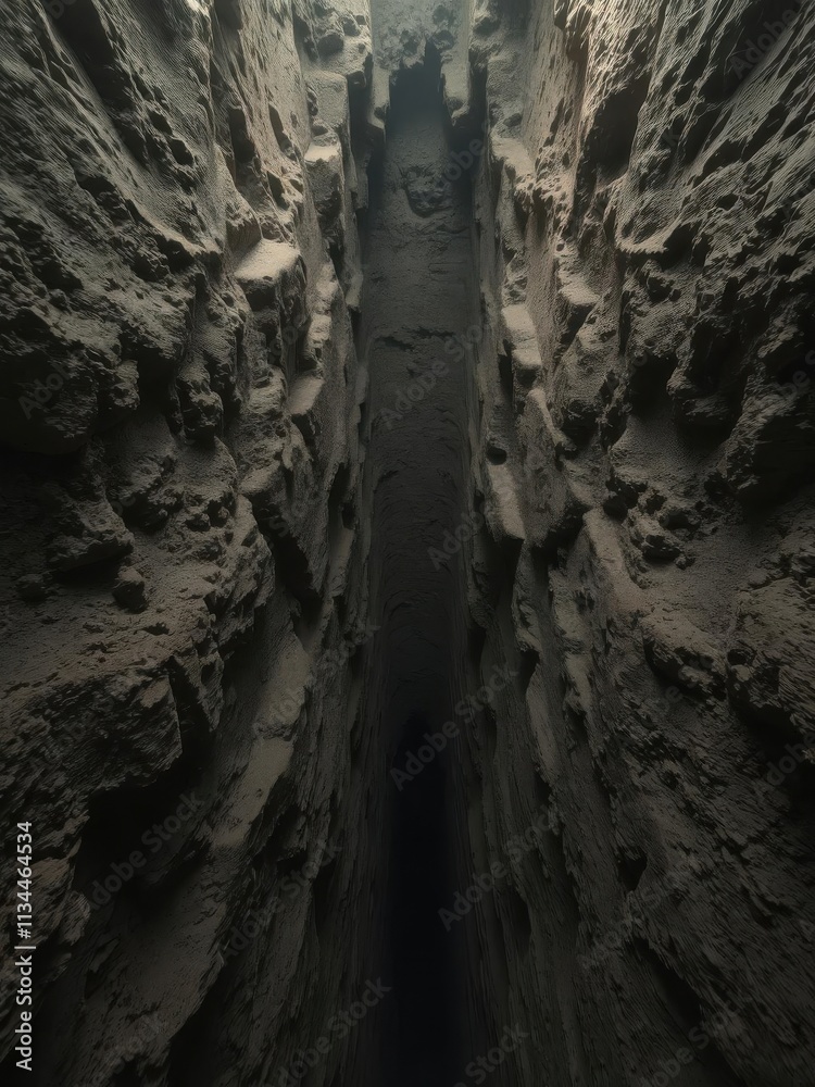 A dark, narrow shaft plunging into the earth, void, scary hole A dark, narrow shaft plunging into the earth, void, scary hole