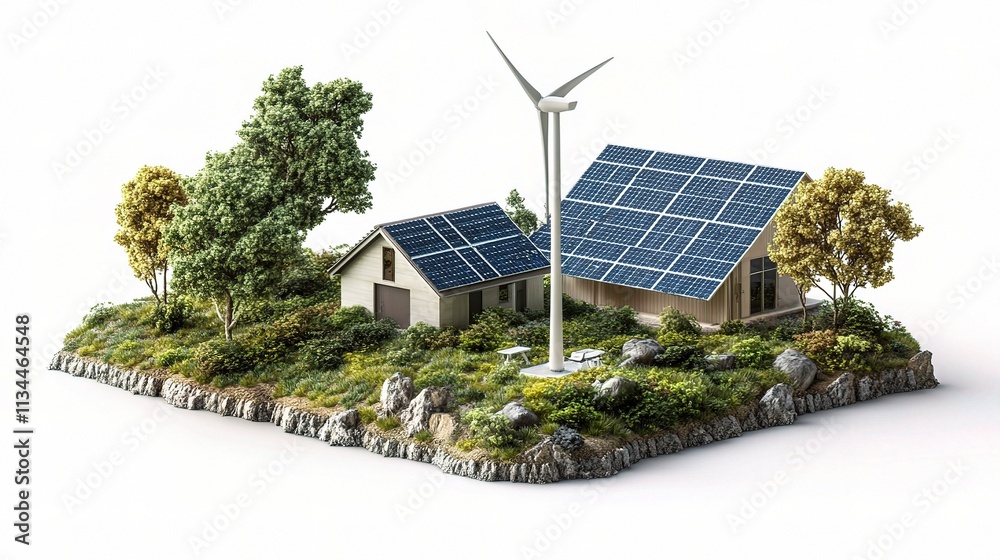 Renewable Energy Landscape with Solar Panels and Wind Turbine Renewable Energy Landscape with Solar Panels and Wind Turbine
