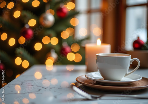 christmas bokeh adds warmth marble table festive holiday