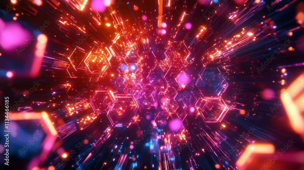 Fototapeta premium Neon Hexagonal Burst