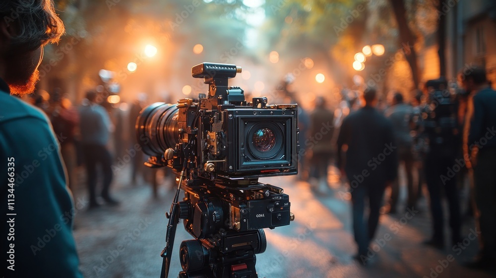 Fototapeta premium Camera set up for a photography event in a crowd