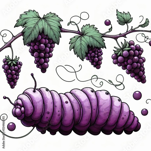 Shaped like a cluster of grapes this caterpillar has a purple bu photo