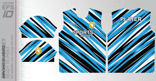 Modern ready-to-print jersey design with dynamic lines and vibrant colors. Perfect for football, basketball, cycling, or sportswear. High-quality, customizable vector file for instant printing.