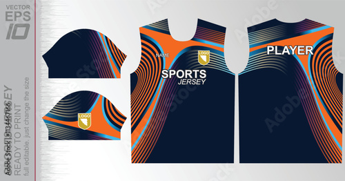 Modern ready-to-print jersey design with dynamic lines and vibrant colors. Perfect for football, basketball, cycling, or sportswear. High-quality, customizable vector file for instant printing.