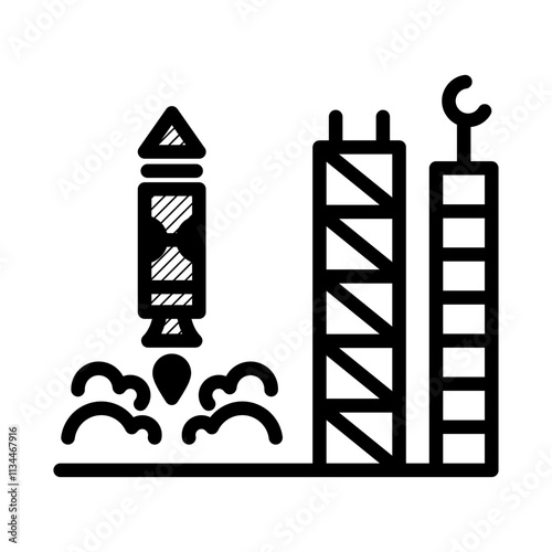 Spacecraft icon. Rocket icon. Launching a rocket into space