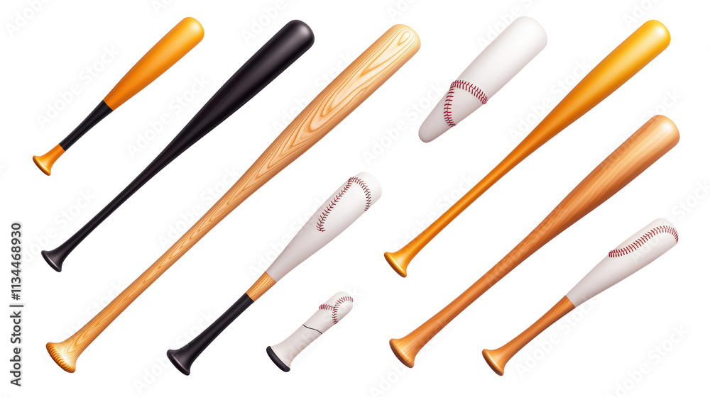 A Collection of Baseball Bat Icons in Bold Outlines, Arranged in a Grid on a transparent Background A Collection of Baseball Bat Icons in Bold Outlines, Arranged in a Grid on a transparent Background