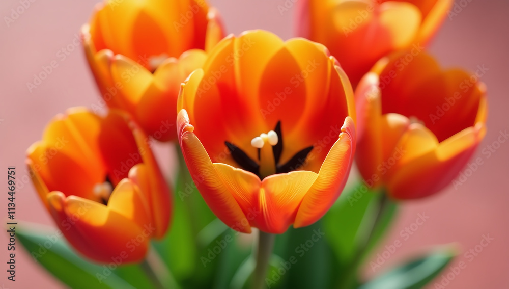 cluster bright orange tulips seen directly cluster bright orange tulips seen directly