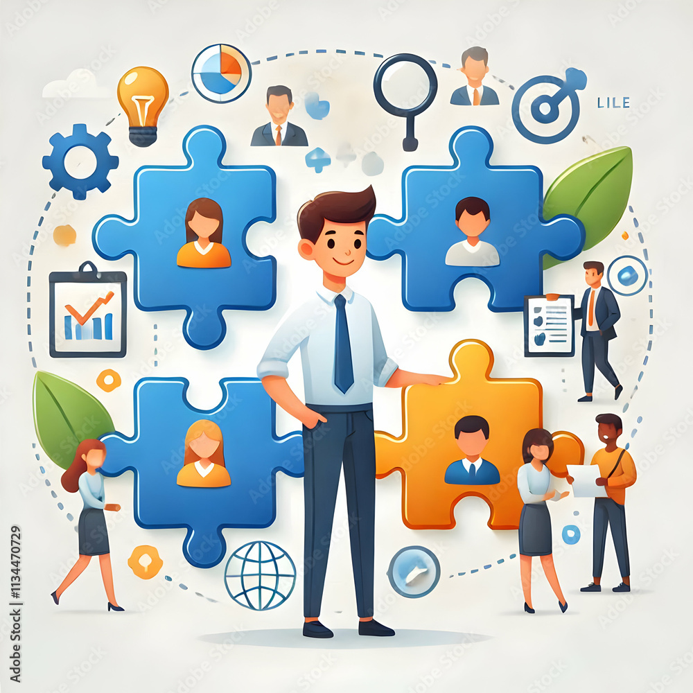Team Collaboration Puzzle Pieces Icons on White Background - Flat Transparent Vector Illustration for Infographics Team Collaboration Puzzle Pieces Icons on White Background - Flat Transparent Vector Illustration for Infographics