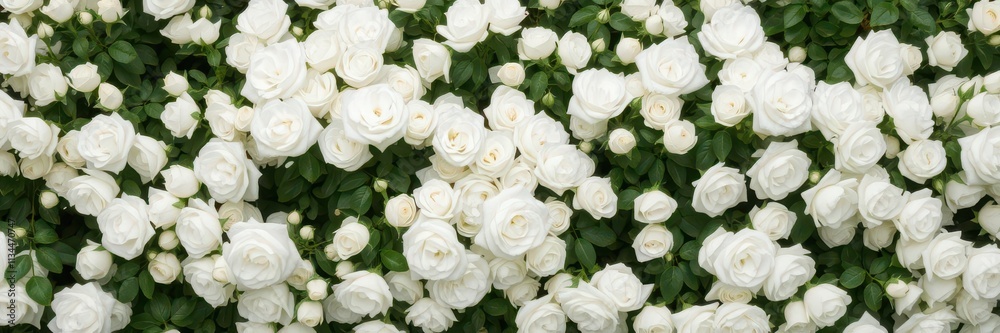 A lush, overflowing bush of pristine white roses in full bloom, blooming roses, blossom A lush, overflowing bush of pristine white roses in full bloom, blooming roses, blossom