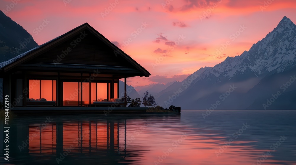 Serene Lakeside Cabin Sunset Mountain View Serene Lakeside Cabin Sunset Mountain View