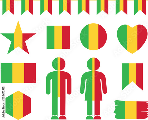 Mali flag set. Isolated Mali flag on white background