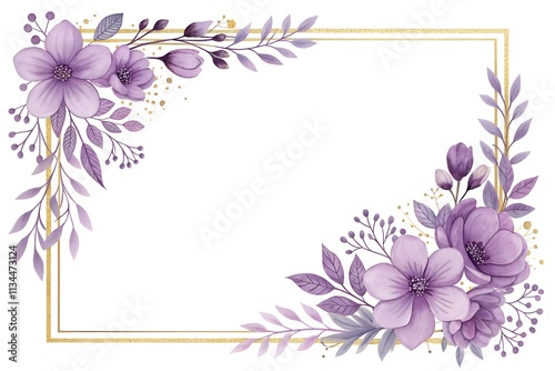 Purple watercolor floral frame background 