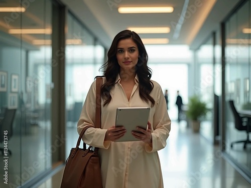 Focused Businesswoman in Elegant Shalwar Kameez