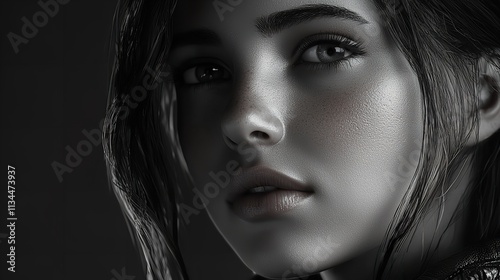 Greyscale Portrait of a Gorgeous, Proud Young Woman in Ultra High-Resolution