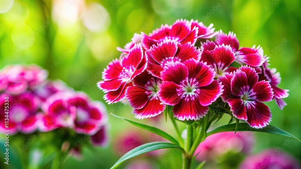 Fototapeta premium Sweet william flower with vibrant petals in shades of pink and red , floral, Dianthus barbatus, bouquet, nature, blooming, garden