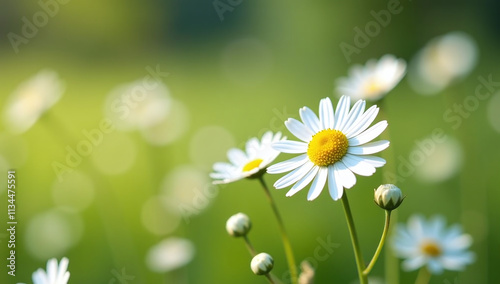 camomile flowers bloom beautifully white meadow every