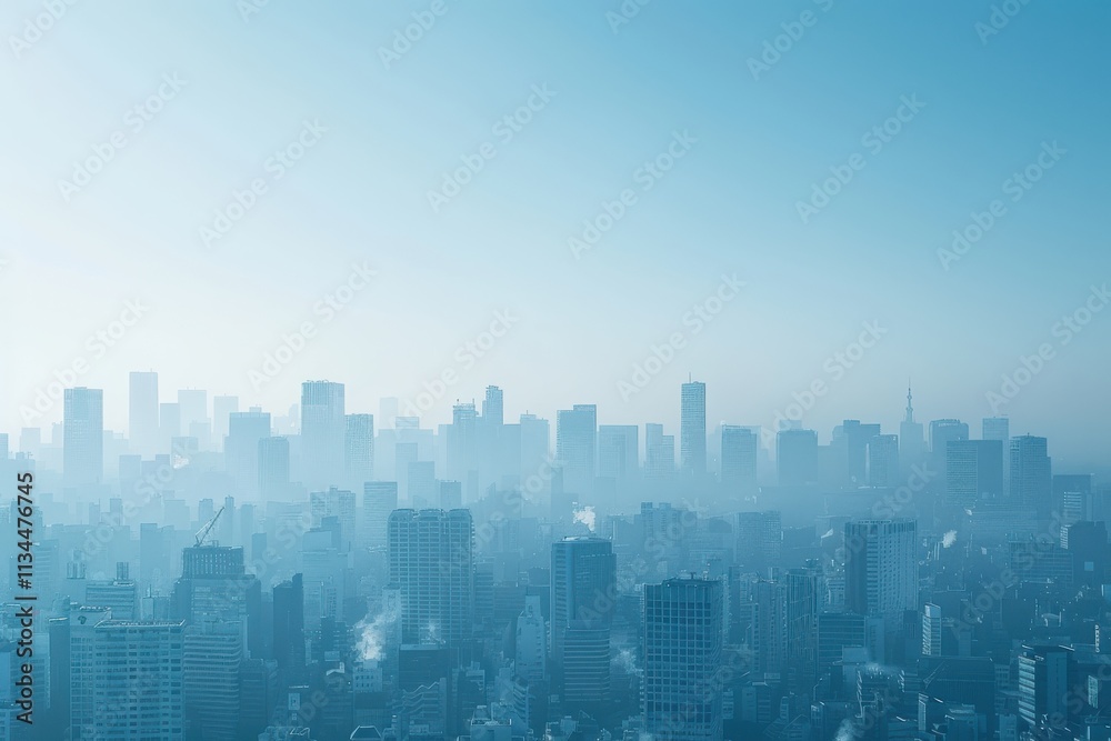Foggy Morning Over a Bustling Urban Cityscape at Dawn With Skyscrapers Foggy Morning Over a Bustling Urban Cityscape at Dawn With Skyscrapers
