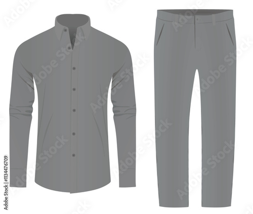 Grey man long sleeve shirt and pants. vector illustration