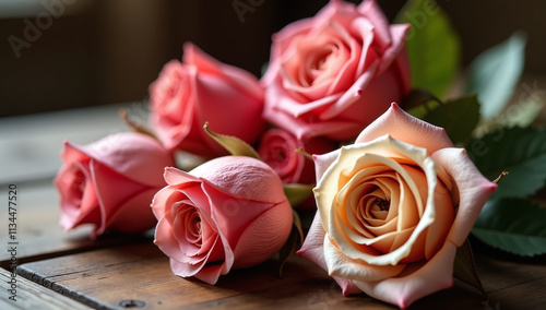 dried roses wooden table evoke nostalgic memories past see photo