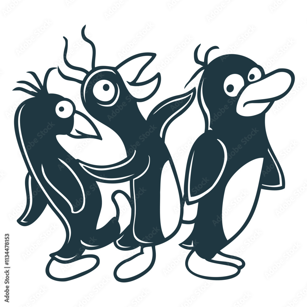 Crazy Penguins Walk Stupid Foot Kick Team Friends Design Lover Art Vector Illustration Card T-Shirt Poster Sticker Graphic Print Decorative Drawing Isolated Logo Decoration Symbol Creative Cool Style Crazy Penguins Walk Stupid Foot Kick Team Friends Design Lover Art Vector Illustration Card T-Shirt Poster Sticker Graphic Print Decorative Drawing Isolated Logo Decoration Symbol Creative Cool Style