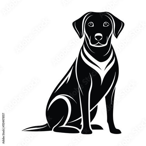 Silhouette of  a Labrador Retriever in a striking pose, such as Sitting attentively