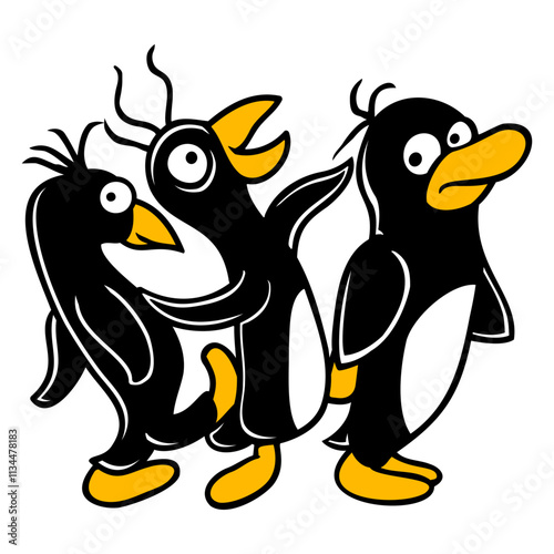 Crazy Penguins Walk Stupid Foot Kick Team Friends Design Lover Art Vector Illustration Card T-Shirt Poster Sticker Graphic Print Decorative Drawing Isolated Logo Decoration Symbol Creative Cool Style