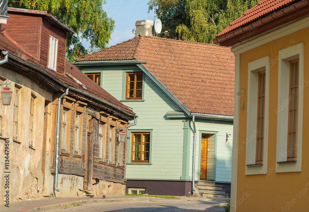 Street with old wooden house Cesis,Latvia. Street with old wooden house Cesis,Latvia.