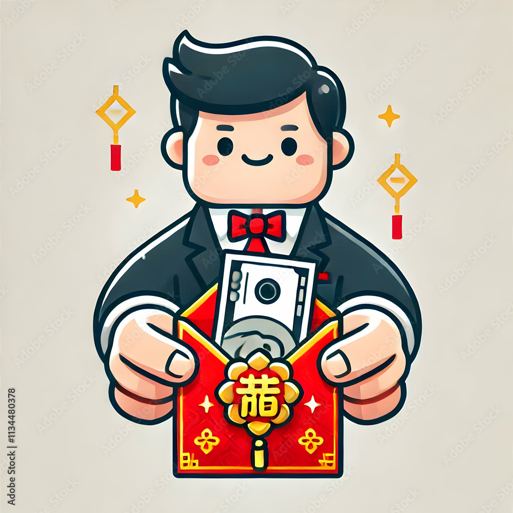 Flat Macro Shot Hand Holding Red Envelope Gold Accents Copy Space Chinese New Year Gift Concept Cute Chibi Illustration Flat Macro Shot Hand Holding Red Envelope Gold Accents Copy Space Chinese New Year Gift Concept Cute Chibi Illustration