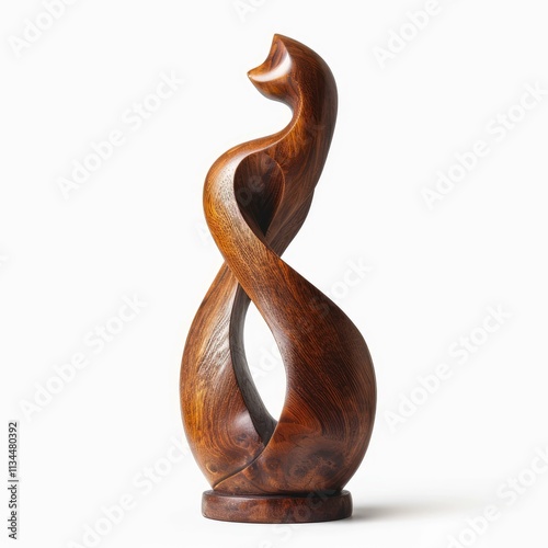 Intricate wooden sculpture forming an infinity symbol with a cat like figure on top, showcasing artistic craftsmanship photo