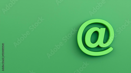 The @ symbol is green, located on a green background, mail symbol, at sign. photo