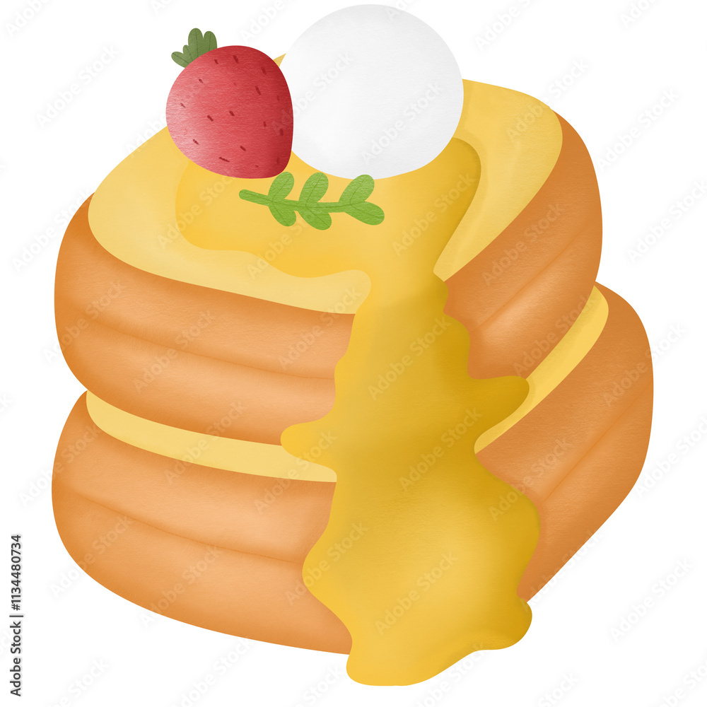 Japanese Souffle Pancak strawberry and jam strawberry hand drawn element transparency illustration Japanese Souffle Pancak strawberry and jam strawberry hand drawn element transparency illustration