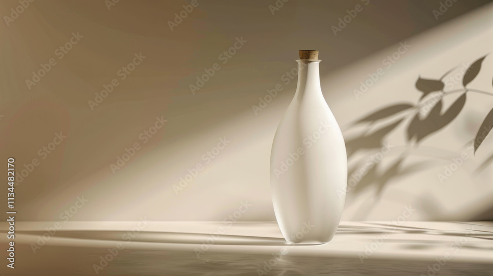 High-quality frosted bottle with a minimalist design, standing on a neutral background with realistic texture details and soft reflections High-quality frosted bottle with a minimalist design, standing on a neutral background with realistic texture details and soft reflections