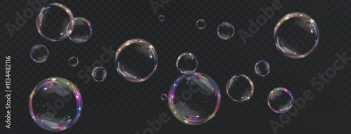 Bubble PNG. Set of realistic soap bubbles. Bubbles are located on a transparent background. Vector flying soap bubbles. Water glass bubble realistic png	