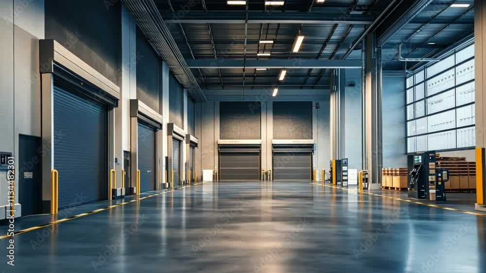 Empty Distribution Warehouse for Trucks Open Logistics Facility for Goods Vehicles
