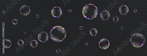 Bubble PNG. Set of realistic soap bubbles. Bubbles are located on a transparent background. Vector flying soap bubbles. Water glass bubble realistic png	
