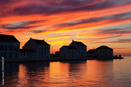 Serene Horizons - The Calm of Dusk Over Wate photo