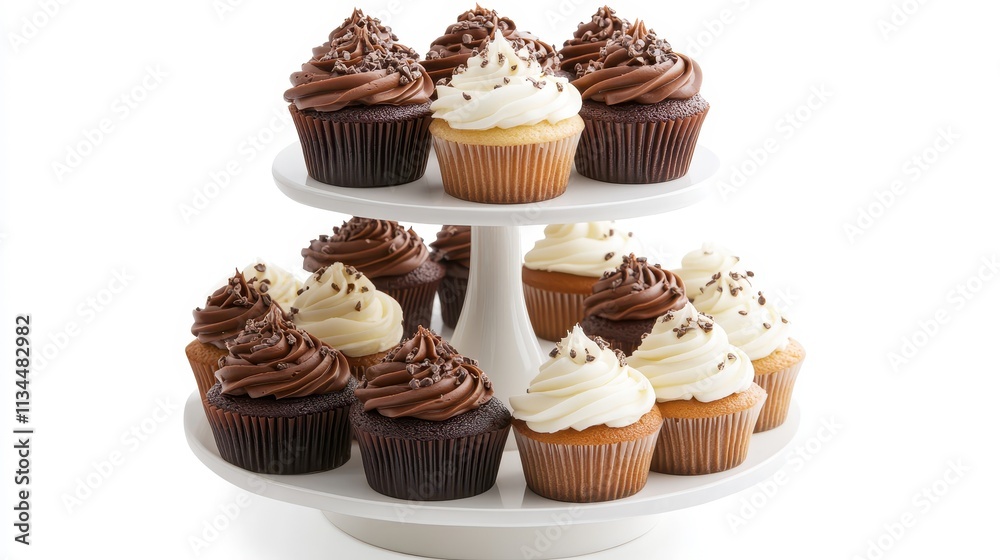 Delicious Variety of Chocolate and Vanilla Cupcakes Displayed on Elegant Two-Tiered Stand Perfect for Parties and Celebrations, Tempting Desserts for Any Occasion Delicious Variety of Chocolate and Vanilla Cupcakes Displayed on Elegant Two-Tiered Stand Perfect for Parties and Celebrations, Tempting Desserts for Any Occasion