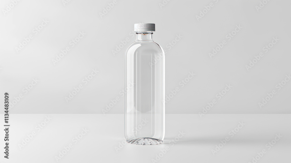 High-quality plastic bottle mock-up with semi-transparent material, customizable label area, clean white backdrop High-quality plastic bottle mock-up with semi-transparent material, customizable label area, clean white backdrop