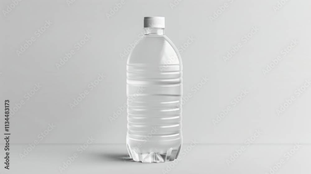 High-quality plastic bottle mock-up with semi-transparent material, customizable label area, clean white backdrop High-quality plastic bottle mock-up with semi-transparent material, customizable label area, clean white backdrop
