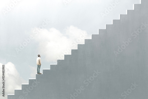 illustration of man rising stairs to reach the success, challenge concept