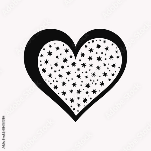 Black and white heart filled with stars, perfect for Valentine's Day.