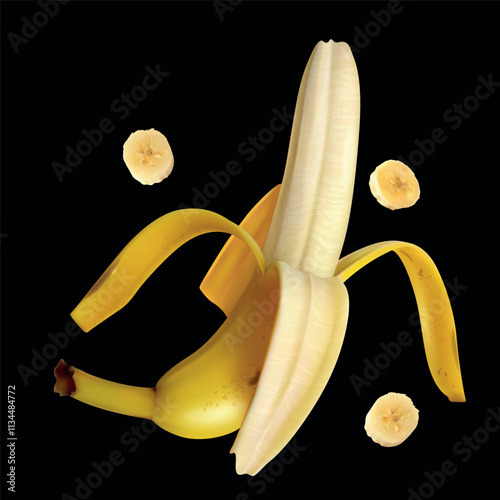 Realistic banana fruit half slice illustration isolated vector design