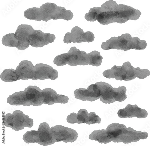 clip art watercolor illustration of gray storm clouds with lightning thunder for seamless pattern