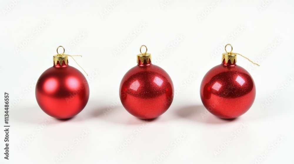 Three Red Glittery Christmas Ornaments with Golden Caps Three Red Glittery Christmas Ornaments with Golden Caps